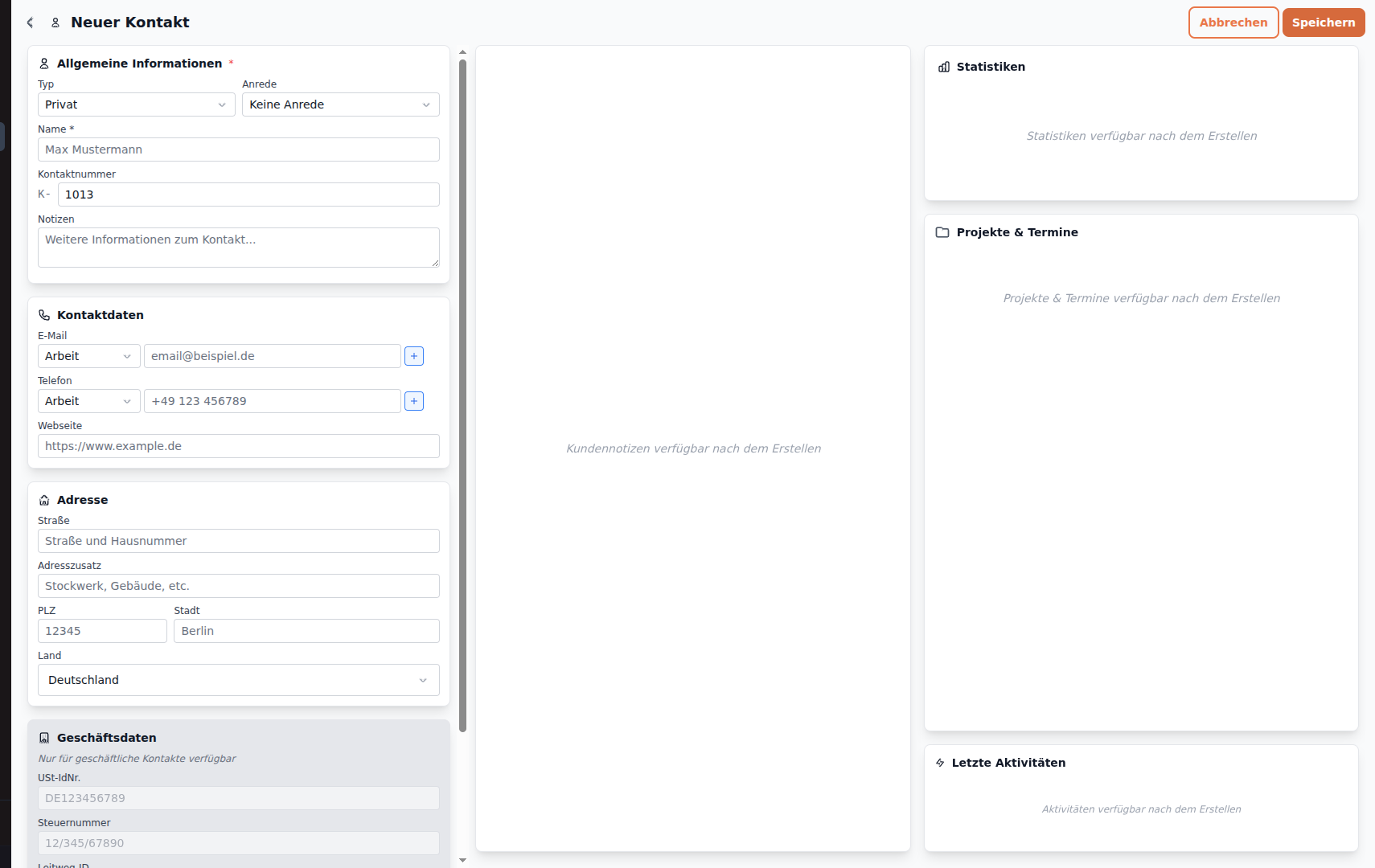 Leeres Kontaktformular