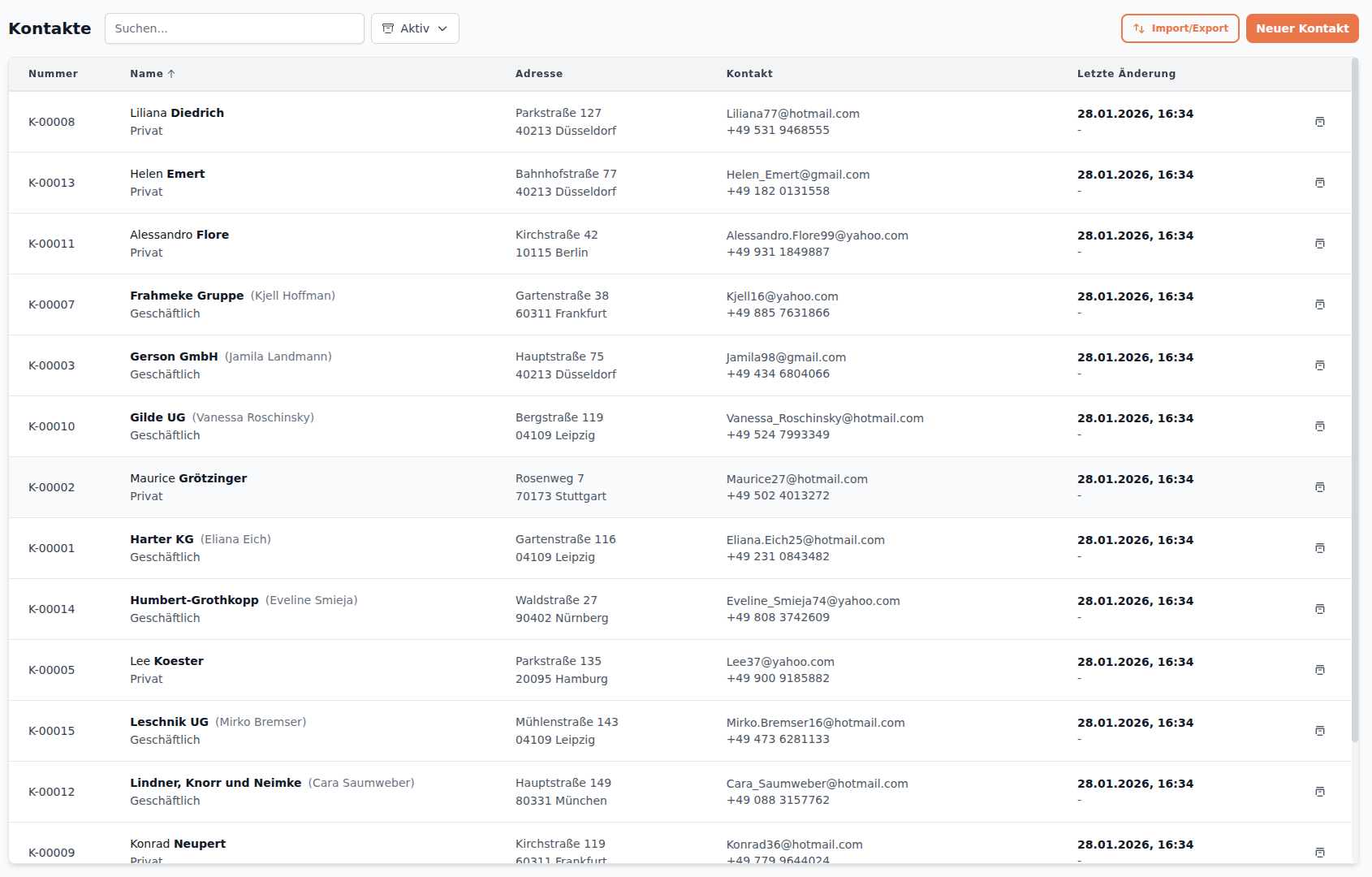 New project from contact details